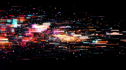 digital design with overlapping layers of glitch effects, random pixels, and abstract distortions 
