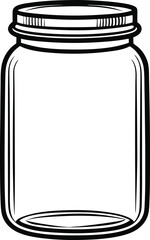 Minimalist Mason Jar Vector, Black Outline, High-Quality Kitchen Design for Rustic Illustrations