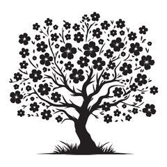 Fototapeta premium Minimalist Cherry Tree Silhouette Against the Moon 