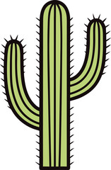 Stylized Green Cactus Vector, Black Outline, High-Quality Desert Design for Nature Illustrations