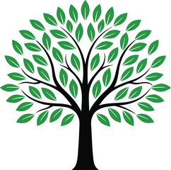 Obraz premium Stylized Green Tree Vector, Black Trunk, High-Quality Nature Design for Eco Illustrations