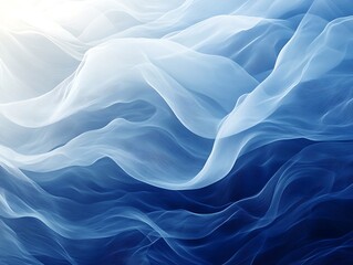 Fototapeta premium Abstract blue fabric waves, flowing silk texture.