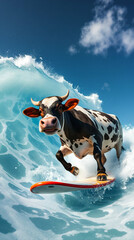 a surfing cow