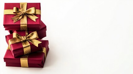 Obraz premium Elegant Red Gold Gift Boxes Stack Holiday Presents Festive Birthday