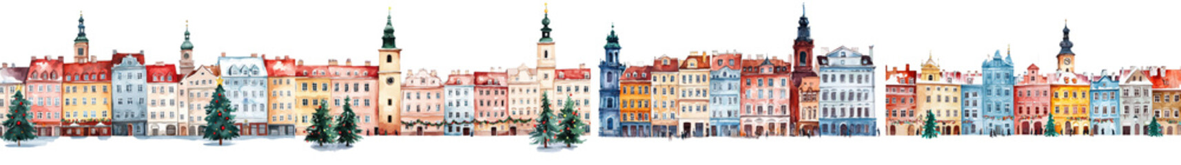 Fototapeta premium Charming Historic European City in Winter with Snow Covered Old Town and Christmas Panoramic Cityscape View of Traditional Baroque and Renaissance Architecture Cobblestone Streets