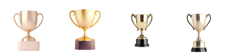 Three shiny golden trophies and a silver trophy standing proudly on a display stand representing achievement success and victory in a prestigious competition or championship