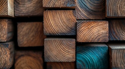 A close up of a pile of wooden blocks stacked on top of each other