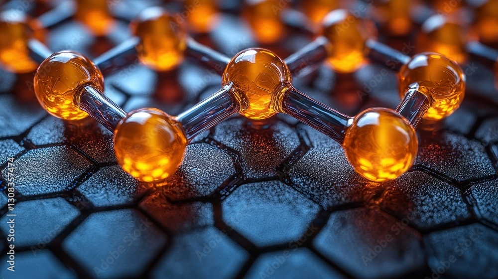 Aufkleber molecular structure connecting on surface. hexagonal background under. close-up