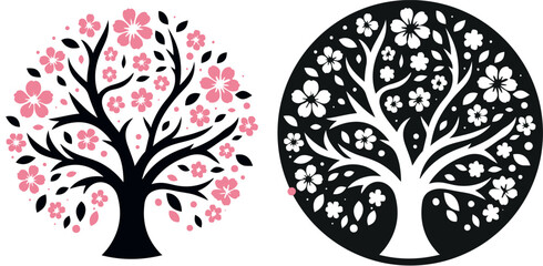 Experience the beauty of a fully bloomed pink cherry blossom tree in spring.