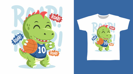 Cool dinosaur play basketball hand drawn, ready for print on t-shirt and other uses.