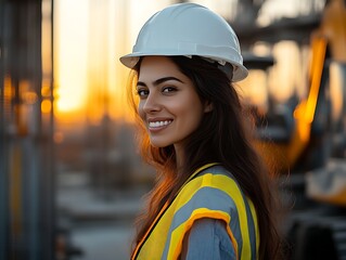Smiling worker in safety gear at construction site