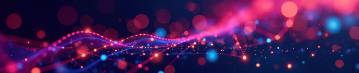 Fototapeta premium Geometric shapes interconnected, vibrant color gradients representing data flow, background, gradient, pattern