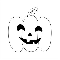 Pumpkin for Halloween, doodle illustration. Simple black and white outline drawing, hand-drawn, isolated , children's books.