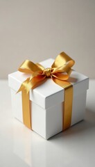 Luxury white gift box, golden ribbon bow Perfect for holidays , seasonal, christmas