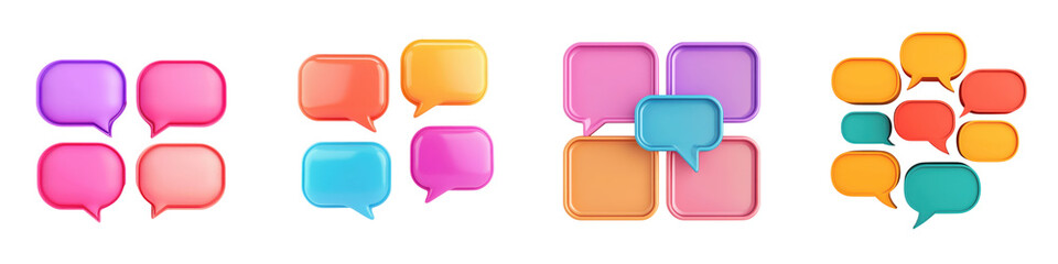 Colorful speech bubbles chat messages and communication symbols for social media online sharing and business presentation concepts