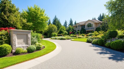 Majestic Mansion with Stone Pillars, Grand Landscaping, and Circular Driveway