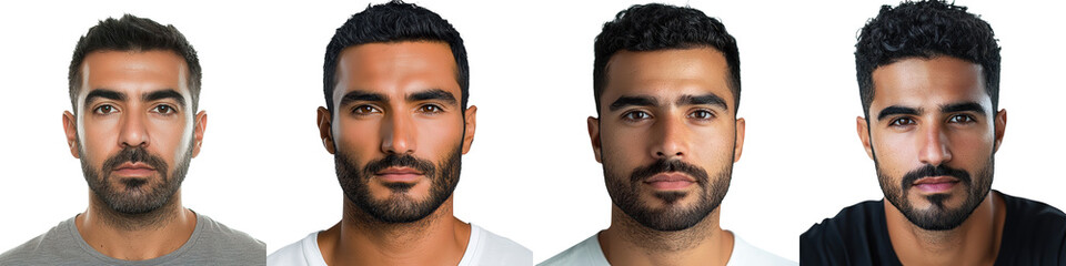 Obraz premium Middle aged ethnic man with a well groomed beard posing for a corporate headshot in a modern studio setting with a white background The man has a serious