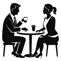 Business Discussion. Vector cartoon illustration in a flat style of a group of diverse people leading a discussion at a table near a whiteboard with charts and graphs. Isolated on background