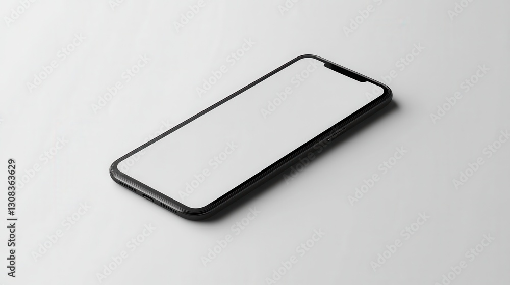 Poster a close-up view of a sleek, modern cell phone featuring a blank, glossy screen. the device is restin