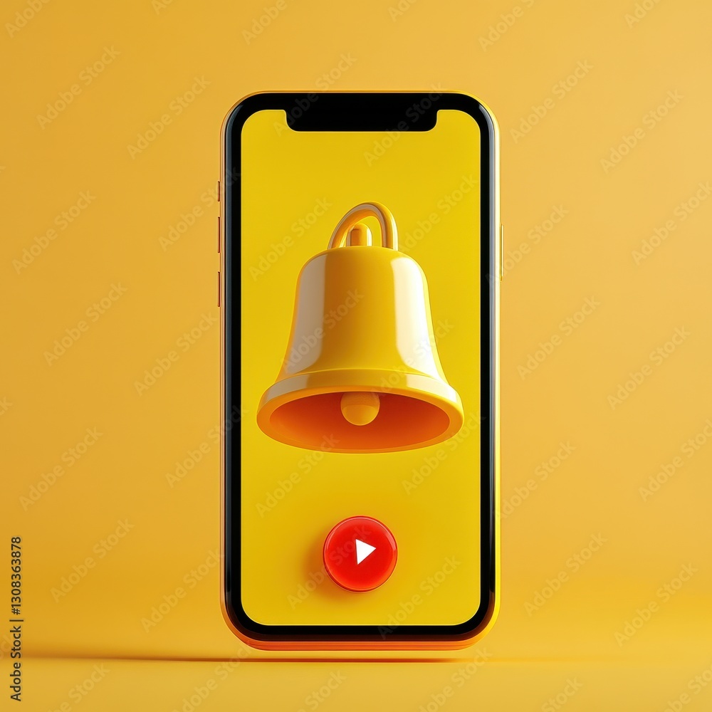 Poster a close-up view of a modern smartphone displaying a vibrant bell icon on its screen, symbolizing not