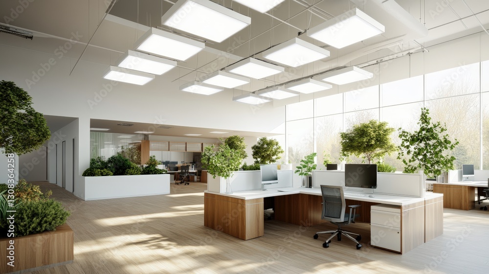 Poster elegant and inviting modern office setup featuring a warm atmosphere with natural light and stylish 