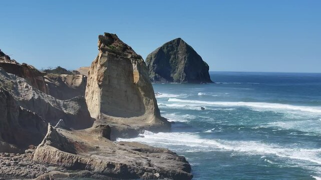 Pacific Ocean Waves Crashing at Cape Kiwanda On the Oregon Coast at Tierra DEl Mar Pacific City and Haystack Rock