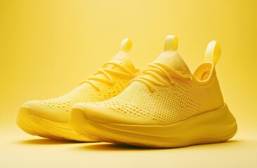Yellow sneakers on yellow background. Lifestyle product shot (1)
