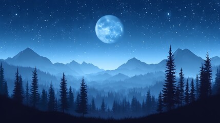 Misty Mountain Night Scene