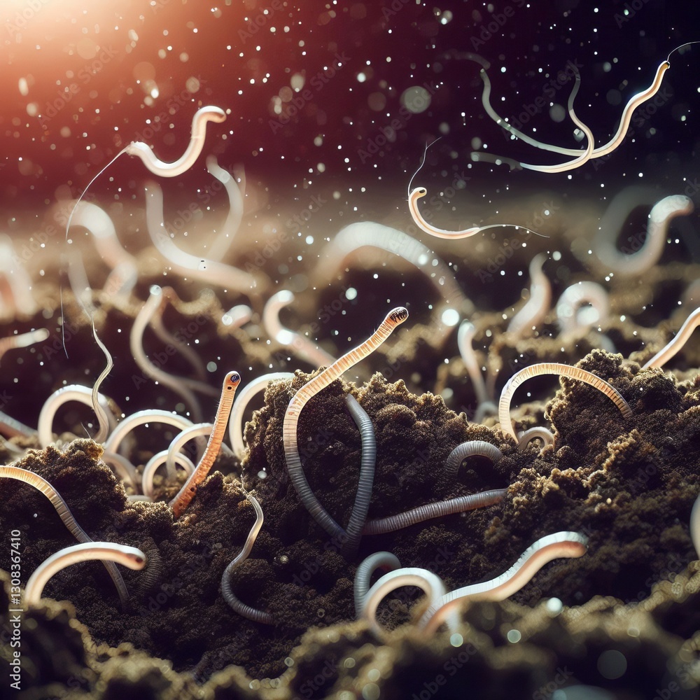 Wall mural nematode burrows tiny roundworms navigating through soil