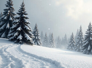 Fototapeta premium Generate a minimalist black and white winter scene with a textured snow background. Focus on depth and mood, with a dramatic lighting and atmospheric effect. Style should be abstract, high quality.
