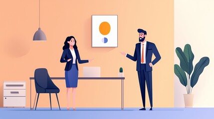 Fototapeta premium Pixel Art Business Meeting Man and Woman in Modern Office