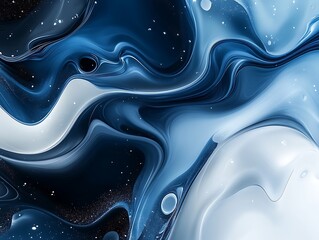 Abstract swirling blue and white liquid marble texture.