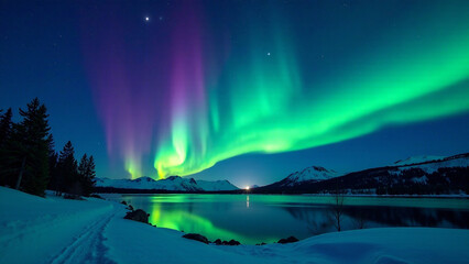 Generate a set of AI photos showcasing various Northern Lights aurora borealis displays against a night sky.  Include diverse transparent effects, depth, mood, lighting, and atmosphere.  Focus on high