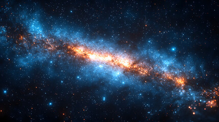 Fototapeta premium This image showcases a vibrant depiction of a galaxy with glowing stars and cosmic nebulae against a dark background.