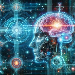 Obraz premium Neurotech Futurism Brain computer interfaces and the merging of