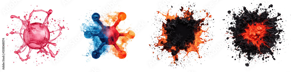 Poster vibrant colorful abstract splash blots and stains dramatic paint ink or dye splatters and drips crea