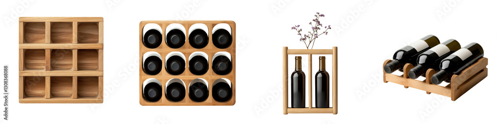 Poster wooden wine bottle storage racks with multiple compartments for displaying and organizing a collecti