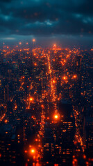Fototapeta premium Fiber optic light strands connect high-rise buildings, symbolizing modern digital communication and fast data transfer in an urban cityscape, representing connectivity and technological advancement