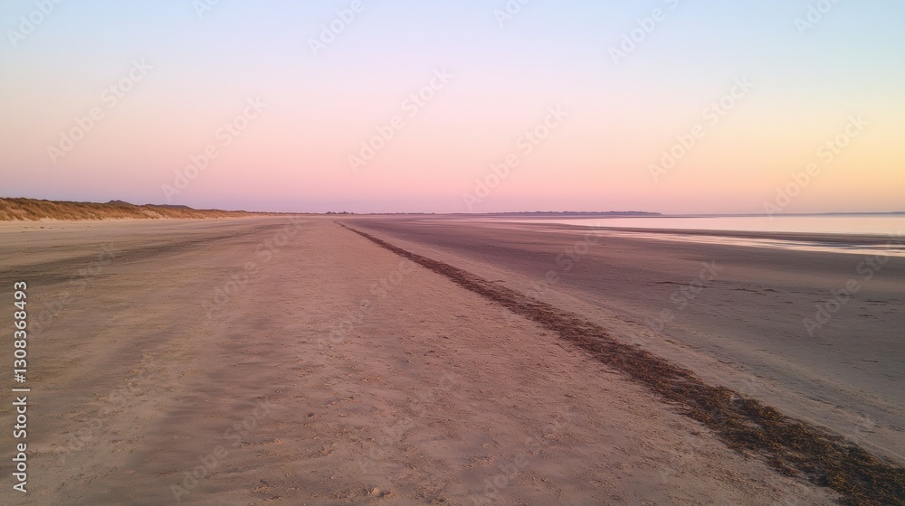 Poster stunning empty beach at sunset with gentle waves and a peaceful horizon waiting for tranquil moments