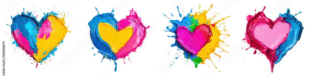 Poster vibrant colorful heart shaped abstract splash texture with dynamic paint strokes fluid shapes and pl