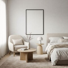 Frame mockup, ISO A paper size. Living room wall poster mockup. Interior mockup with house background. Modern interior design. 3D render
