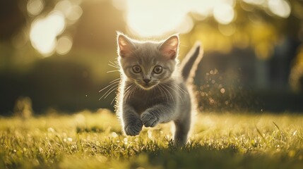 Kitten Running in Sunny Garden