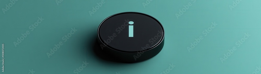 Poster a close-up view of a sleek black button featuring a crisp white icon at its center. the button's glo