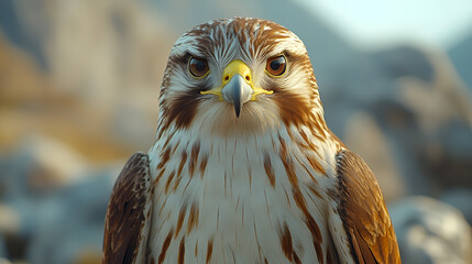 Majestic hawk portrait with intense gaze, regal bird of prey, wildlife photography, closeup detail