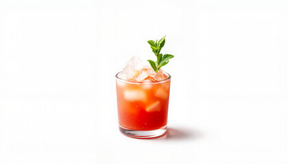 Refreshing Caesar cocktail with mint garnish on white background, elegance