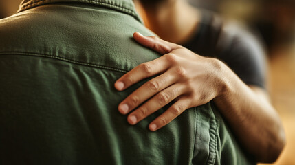 An intimate moment of support, comfort, and connection between two people