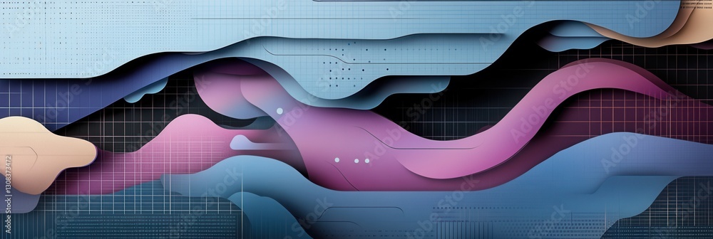 Poster futuristic paper art background merging digital grid with layered cut outs for cyber politics repres