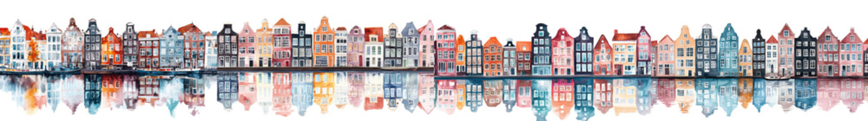 Fototapeta premium Vibrant and Picturesque Cityscape of the Historic Canal District in the Dutch City of Amsterdam with Charming Traditional Architecture and Boats Floating on the Tranquil Waterways