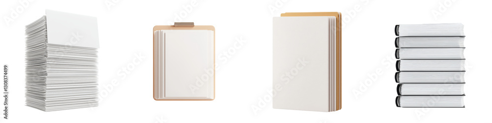 Aufkleber blank white paper pile notebook or notepad stacks mockup on minimalist desk or workspace background 