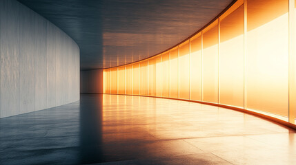 A futuristic architectural interior with sleek reflective glass surfaces and dynamic lighting. The modern abstract design symbolizes innovation, progress, and technological advancement in urban spaces